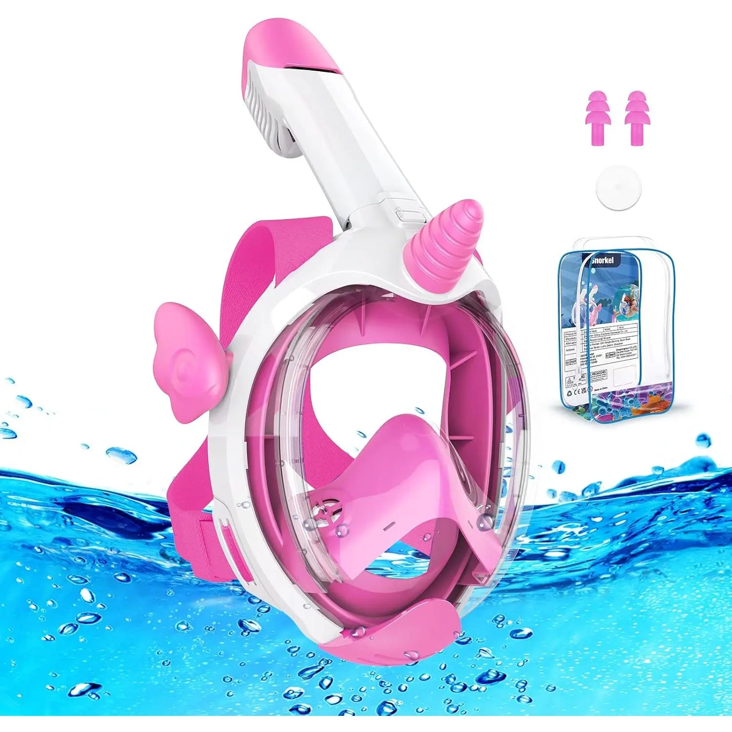 Kids Snorkel Mask, Full Face Snorkel Mask Kid 4-16, Foldable Snorkeling Gear Kids Snorkeling Set Swimming Pool Toys, Dry Top, Anti-Leak/Anti-Fog /180 °   HD View/Portable Bag
