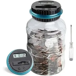 Large Piggy Bank for Adults 1.8L Digital Coin Counter Jar with LCD Display Sturdy ABS Plastic Money Saving Jar for All US Coins Boys Girls - Decor