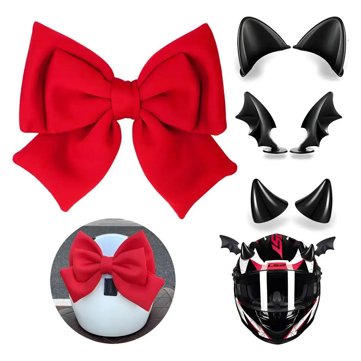 Motorcycle Electric Bike Decorations, Butterfly Bat Wings, Devil Wings Helmet Accessories, Bull Horns, 1pc Set, No Precious Metal Plating