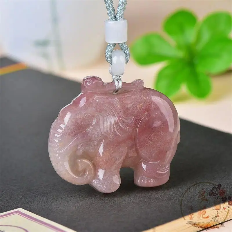 Retro Elephant Pendant Necklace, Auspicious Violet Jade with Golden Accents, National Style Unisex Jewelry, Female, Male