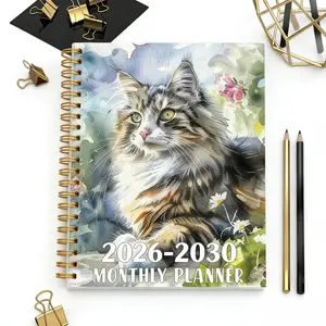 2026-2030 Monthly Custom Calendar - January 2026 to December 2030, 5-Year Monthly Custom Calendar, Kitten and Flower Cover Design Notebook, Yearly Custom Calendar, Month Tabs, 60-Month Calendar, 13.97 cm x 21.08 cm, 71 Sheets / 142 Pages of Thick Paper