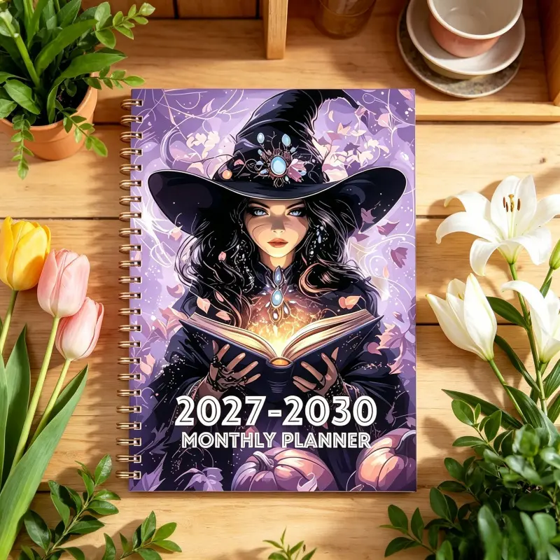 Multiple Colors Available - 2027-2030 Monthly Calendar - January 2027 to December 2030, 48-Month Calendar, Magic Witch Theme Cover Notebook, Annual Planner, Monthly Tabs, 13.97cm x 21.08cm