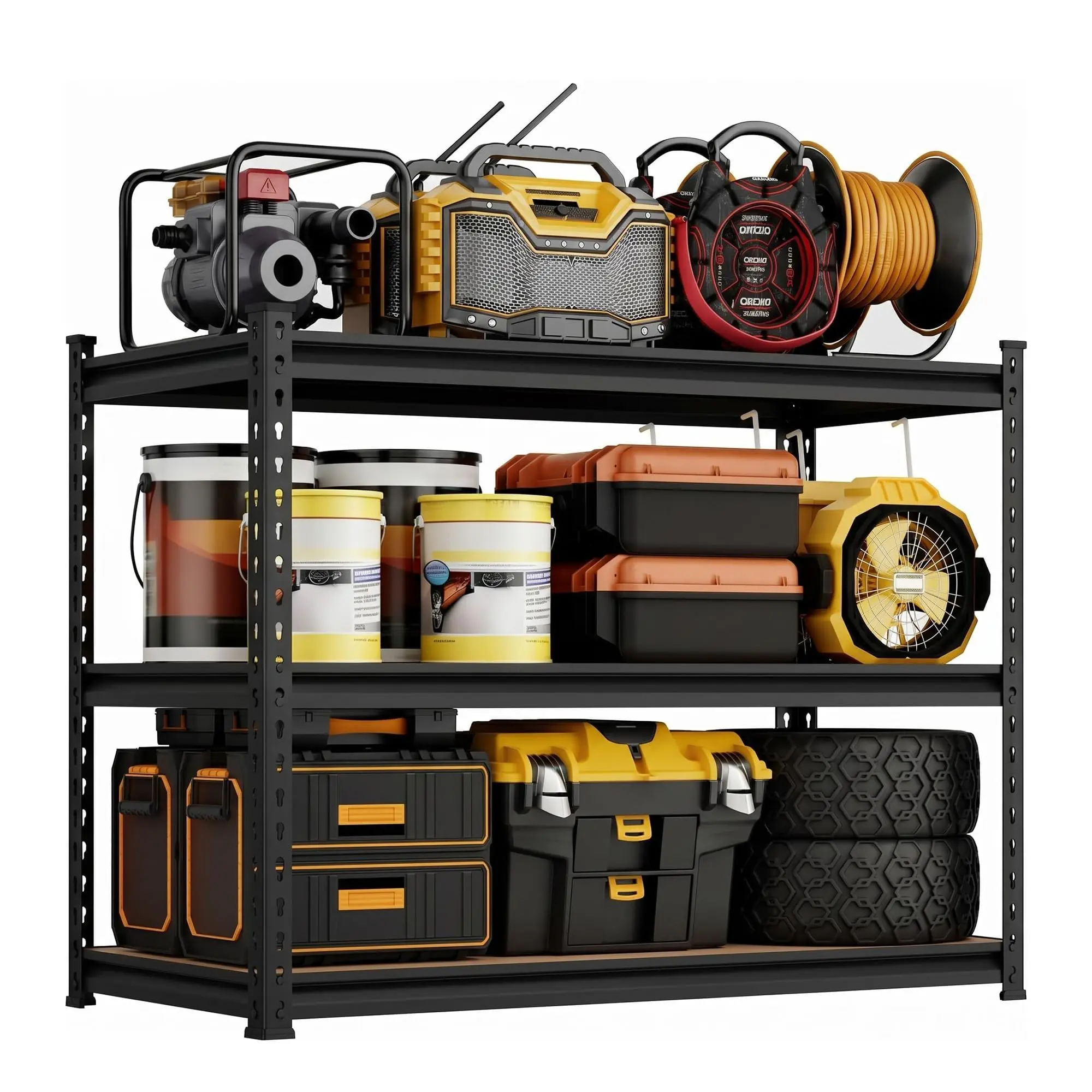 Garvee Heavy Duty 3-Tier Adjustable Metal Shelving Unit, Freestanding Garage Storage Rack, Up to 1500 lb Capacity - for Garage, Basement, Pantry, Closet, Kitchen, Workshop, Utility Room, Garage Organizer, Pantry Shelving, Closet Shelving, Storage Shelves