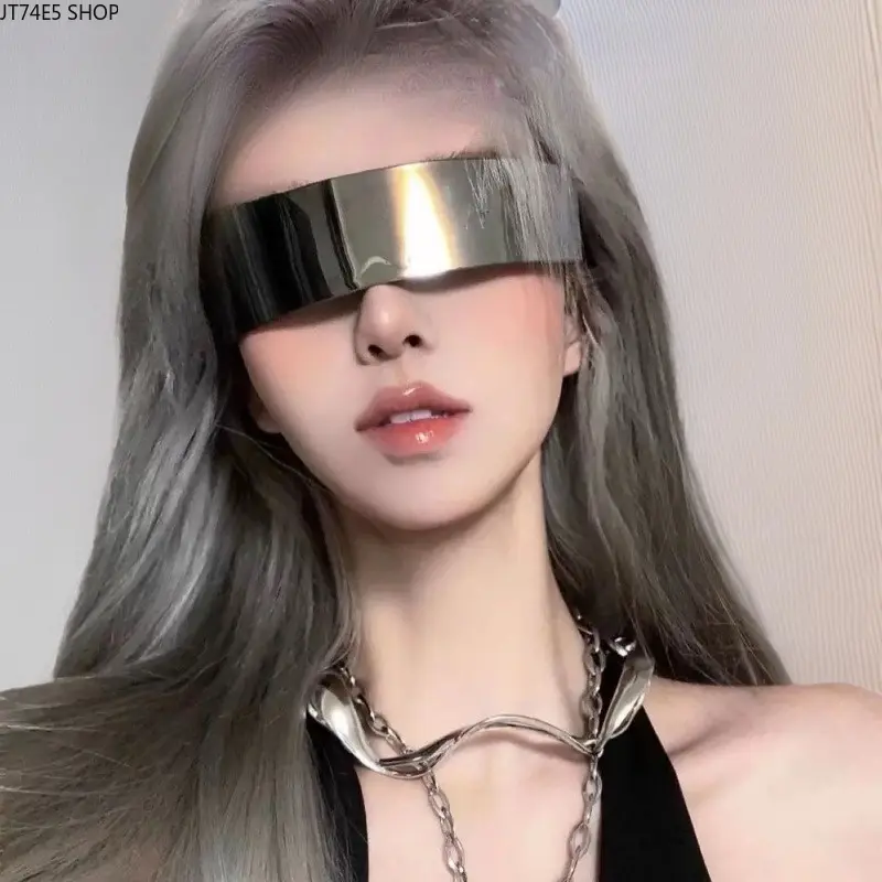 Cyberpunk style metal sunglasses Internet celebrities same futuristic blackout sunglasses trendy versatile sunscreen glasses