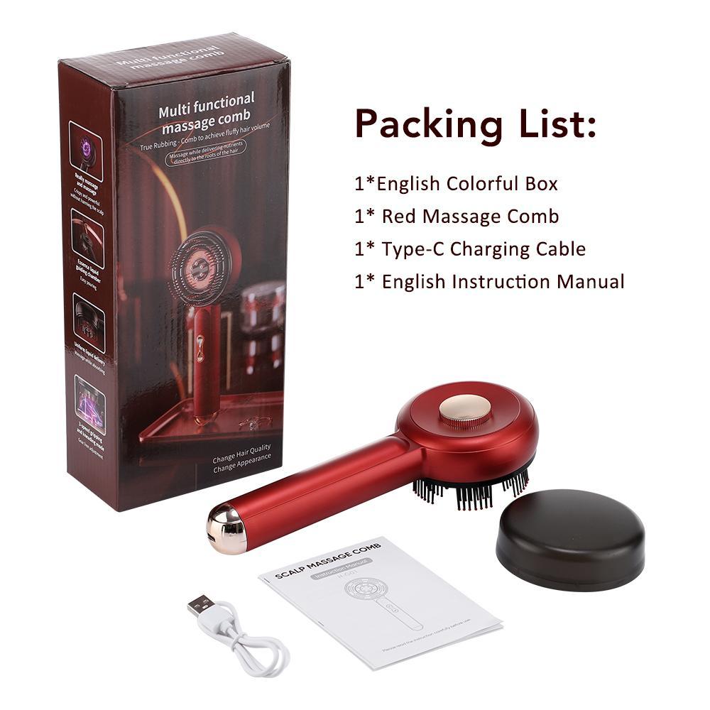 Electric Vibration Massage Comb with Light Therapy, Hair Care Massager, Scalp Brush, Liquid Oil Applicator, Perfect Gift Box Included