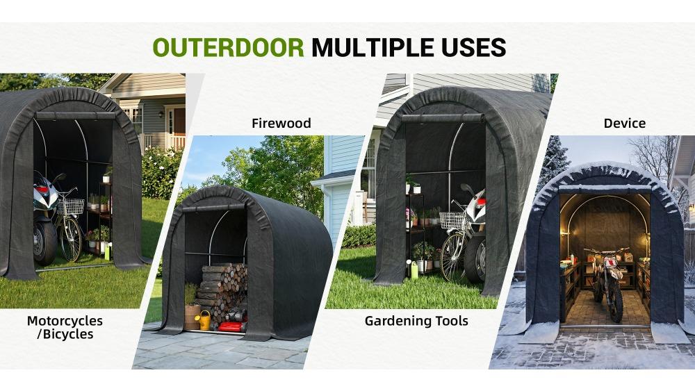 8ft. Lx6ft. Wx7ft. H Metal Carport, Outdoor Bike Storage Shed, Bike Storage Tent, Waterproof and Offering All-weather Protection, Can Accommodate Bicycles, Motorcycles and Gardening Tools