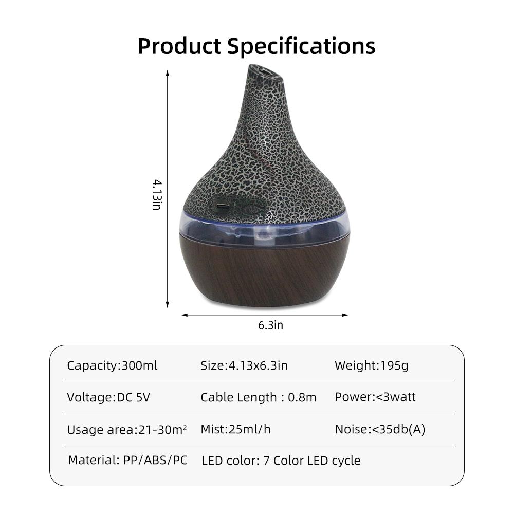 300ml USB Aromatherapy Diffuser and Humidifier, Ultra Quiet Cool Mist Humidifier with Remote Control, 7 Color Changing LED Lights for Home, Office, Bedroom