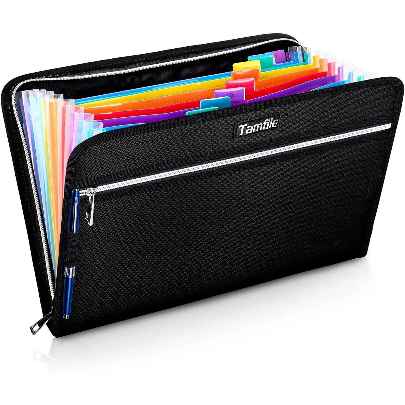 Waterproof Fireproof Accordion Expanding Filing Folder with 14 Multicolored Pockets, A4 Letter Size Document Organizer Holder with Color Labels & 2 Zipper, Black 14.3" x 9.8"