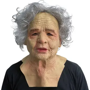 Premium Realistic Old Woman Latex Mask, High-Quality Full Head Elderly Grandma Wig Headgear, Dark Aesthetic Witch Face Cover for Masquerade Cosplay, Exquisite Holiday Gift