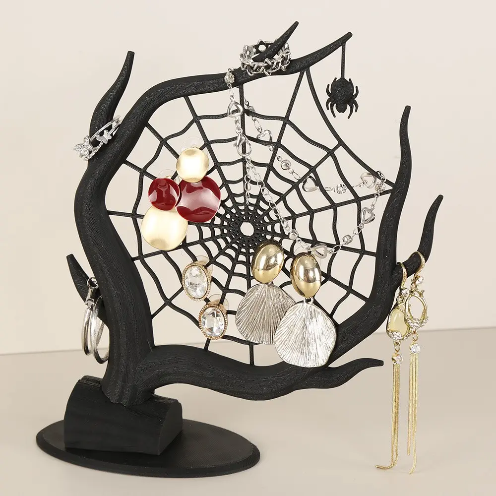 Gothic Spider Web Jewelry Stand, Creative Dry Tree Design, Vintage Desktop Organizer, Bedroom Vanity Decor, Unique Display Rack