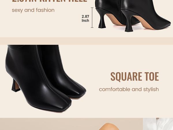 Athlefit Women's Kitten Heel Knee High Boots Square Toe High Heel Sexy Tall Boots with Side Zipper