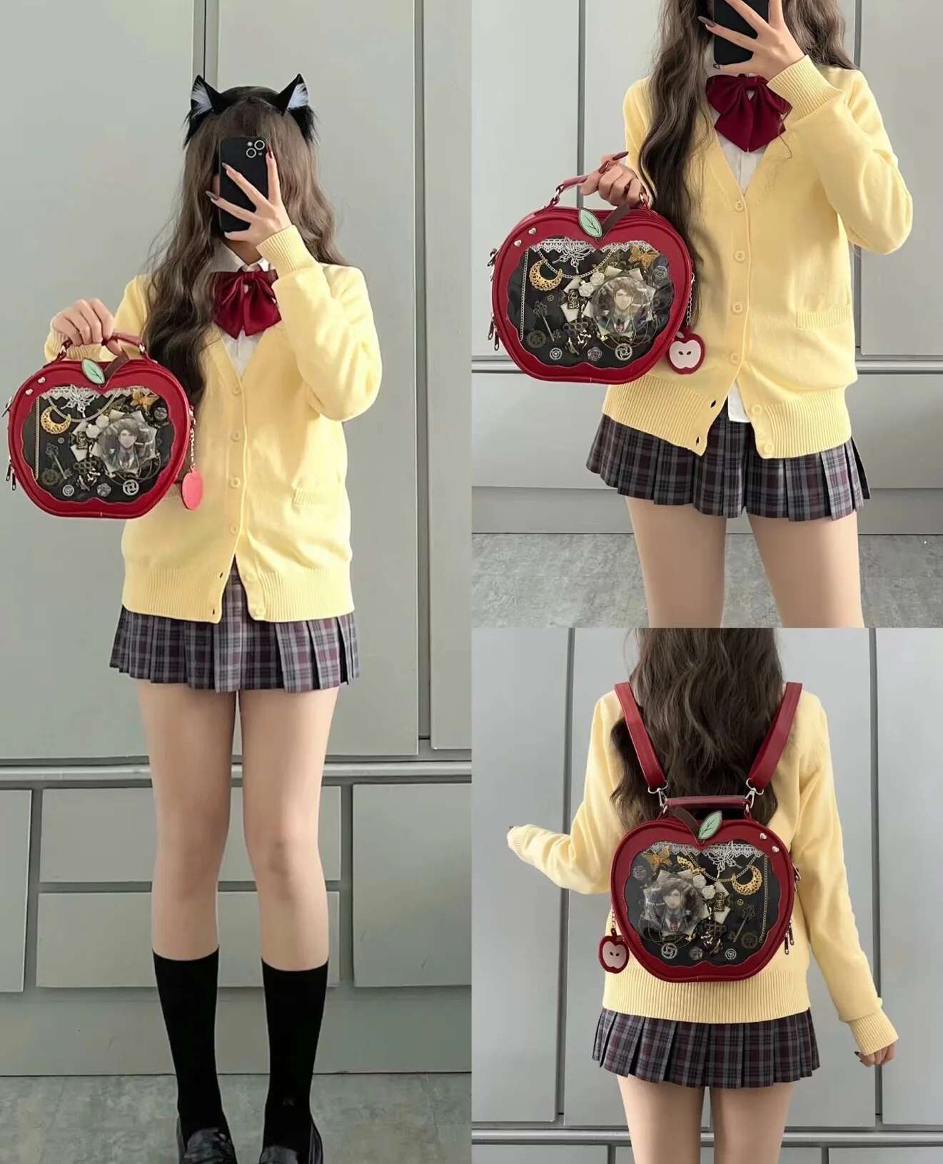 Y2K New Niche Design Apple Ita Backpack Harajuku Girl Transparent Pocket Cute Crossbody Bag DIY Display Knapsack Fashion Handbag