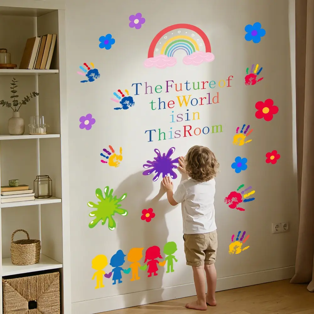 2Pcs Set (3090cm2pcs) Inspirational Quote Rainbow Wall Stickers, Colorful Graffiti Style Self-Adhesive Decals, Decoration Sticker for Kids Room Decor, Decorative Sticker
