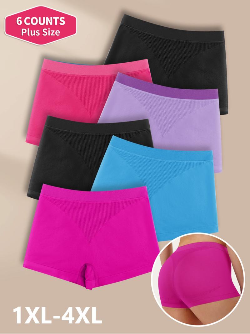 【Plus Size】 Solid Color Boyshorts, Soft Comfy Breathable Panty for Daily Wear, Women's Underwear for All Seasons