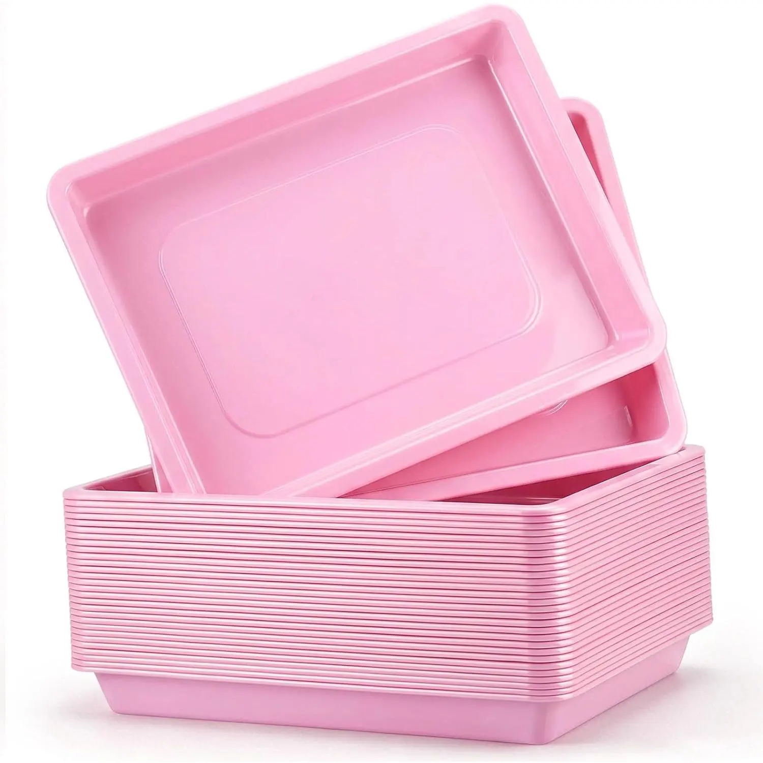 30 count Plastic Serving Tray Cafeteria  Tray 12.6 x 9.1 x 1 Inch  Party Trays for Serving  Dessert, Snacks, Fruit, Cookies, Charcuterie, Buffets, Christmas in July(Light )