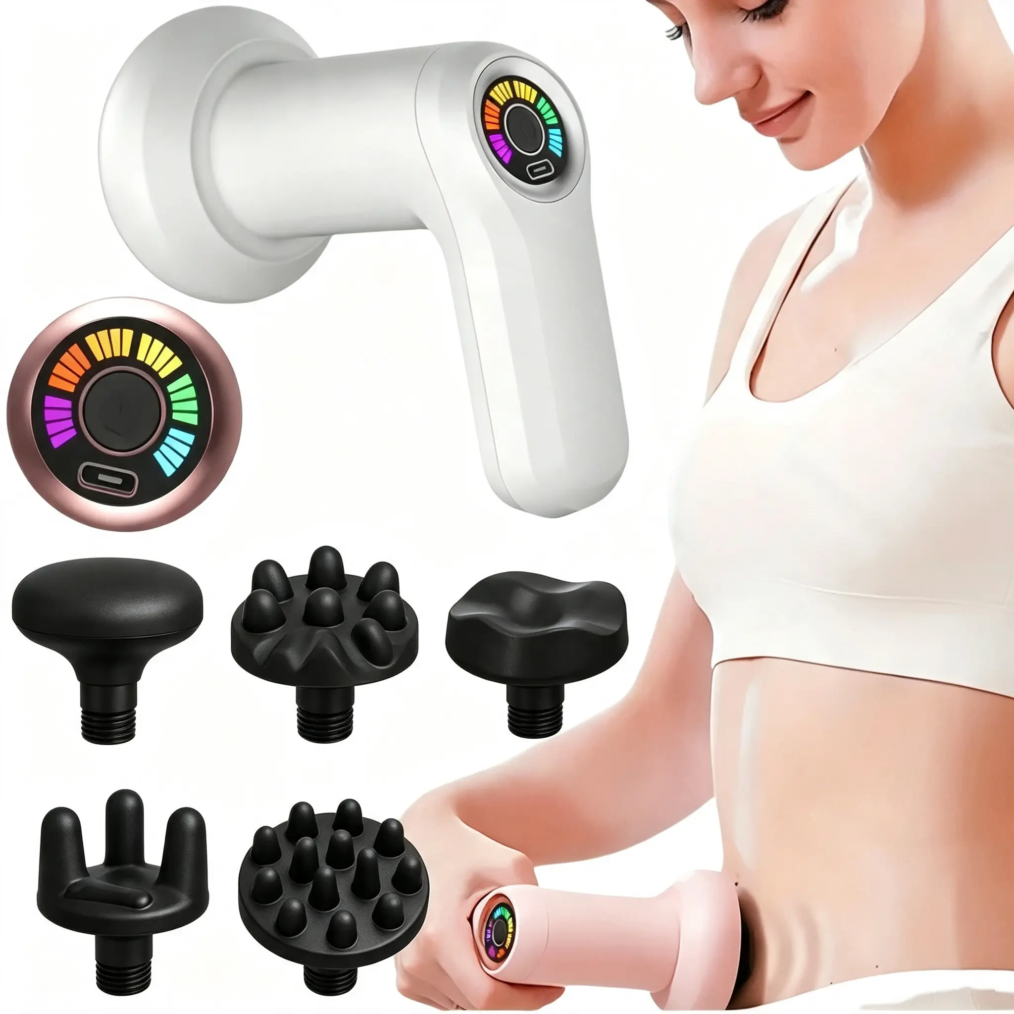 Portable Electric Massager with 6 Intensity Levels, 5 Interchangeable Heads, Rechargeable Battery, Full Body Relief, Lightweight, Ideal Gift