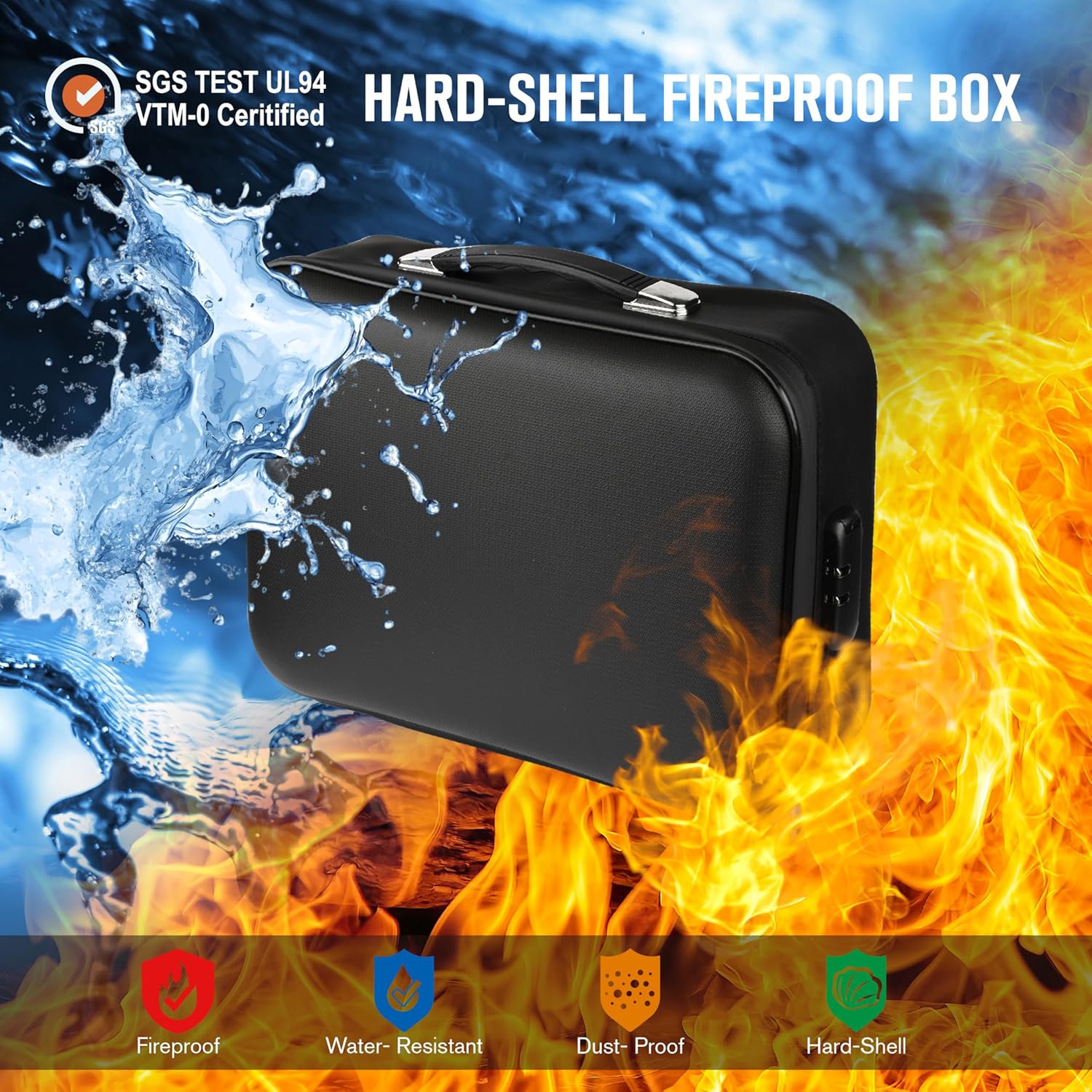 Fireproof Document Box, Hard-Shell Design  Fireproof Document Box with Lock File Boxes for Documents Important Paperwork