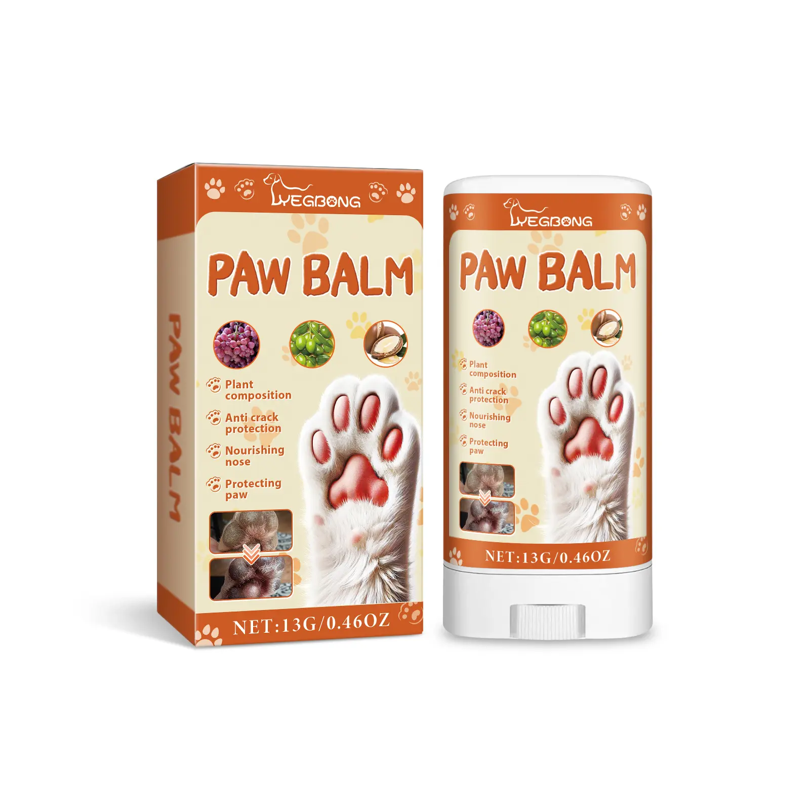 Yegbong Anti-Crack Paw Balm for Dogs & Cats - Anti-Crack Formula, Intensive Moisturizing, Prevents & Heals Dry Cracked Paws, Pet Grooming Supplies