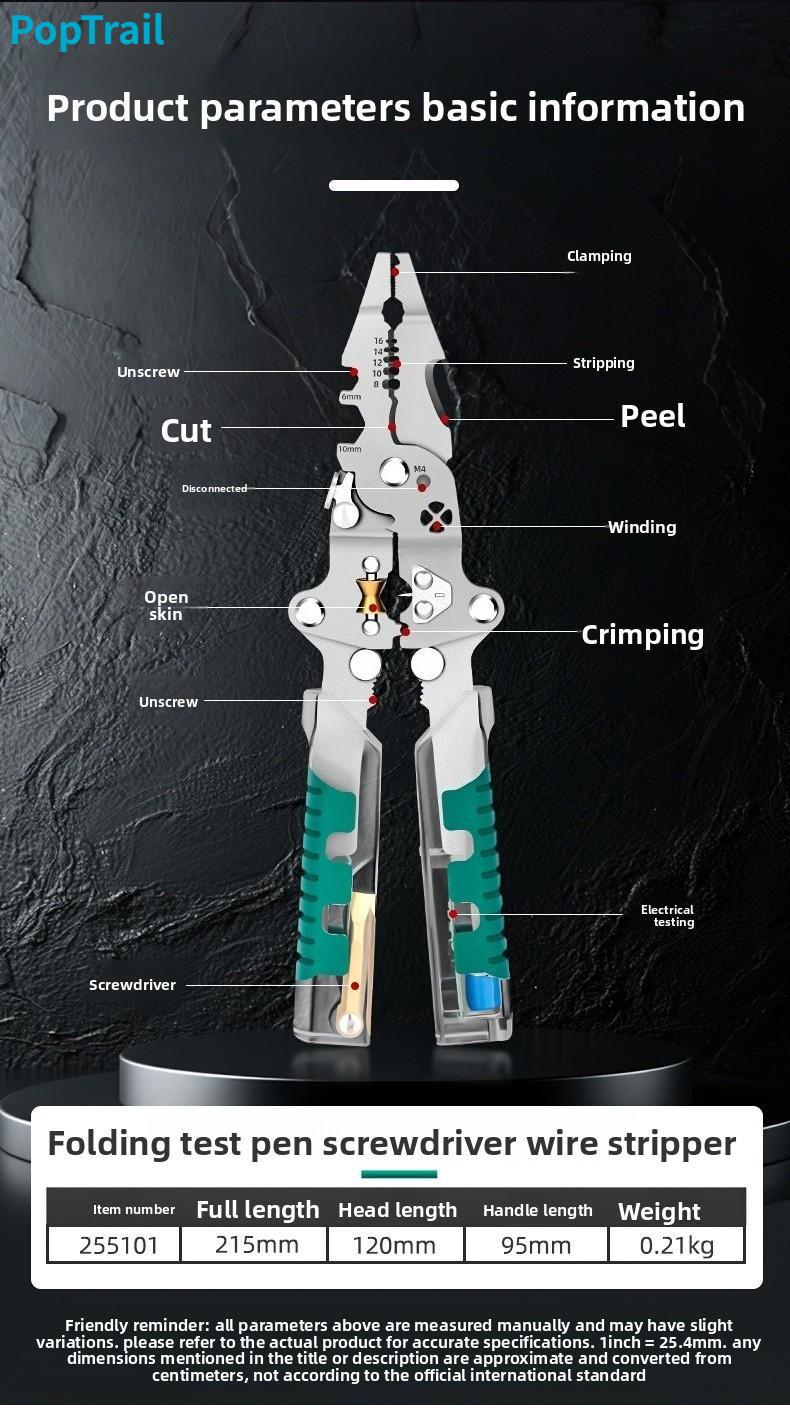 Multifunctional folding electrical pliers, electric stripping, crimping, wire splitting and winding integrated pliers