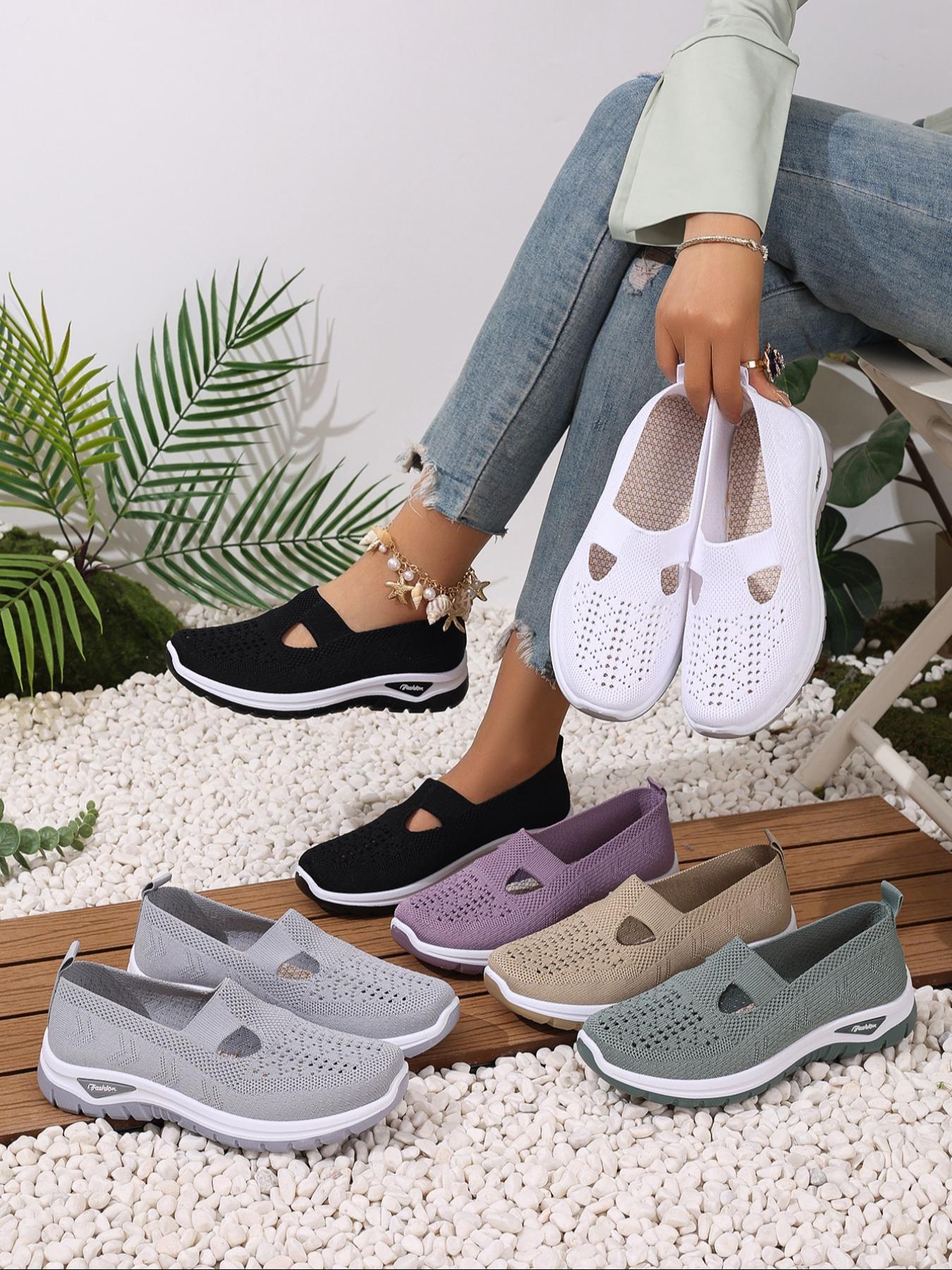Women's Fashionable Plain Color Shoes, Casual Comfortable Breathable Shoes, Lightweight Slip Ons Breathable Shoes for Daily Wear