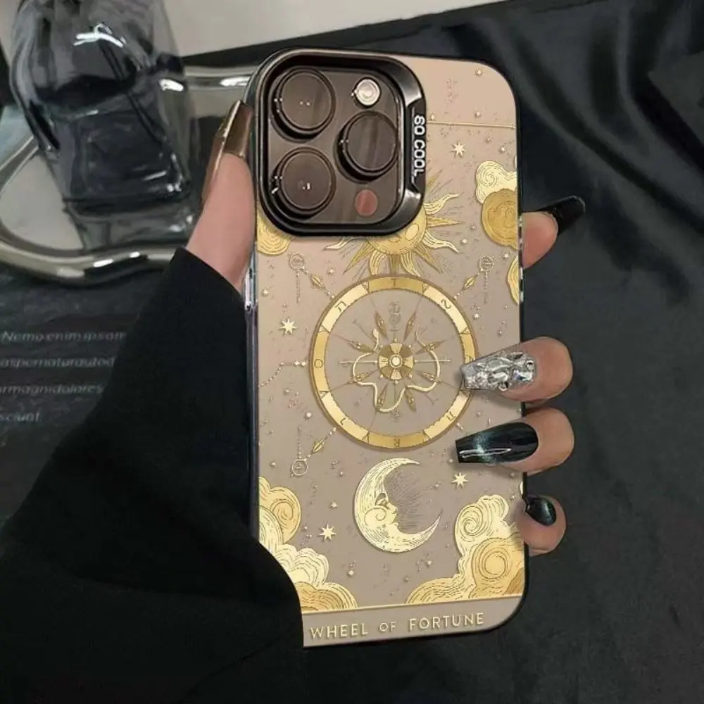 Plated Laser Engraved Lucky Wheel Design Phone Case for iPhone 16, 15, 14, 13, 12, 11, XS, XR, X, 7, 8, 12/13 Mini Plus Pro Max SE. Perfect for Birthday, Valentine's Day, Girlfriend, Boyfriend, Easter or April Fools' Day Gift