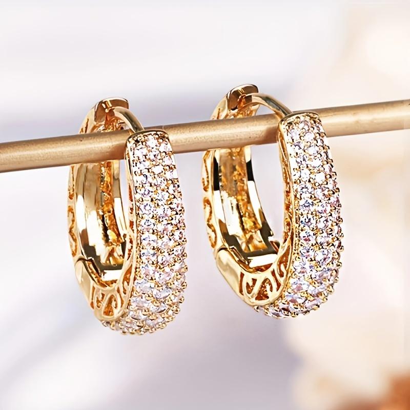 Full Sparkling Zirconia Inlaid Golden Hoop Earrings Exquisite Women Earrings Retro Elegant Style Wedding Engagement Jewelry Female Gift