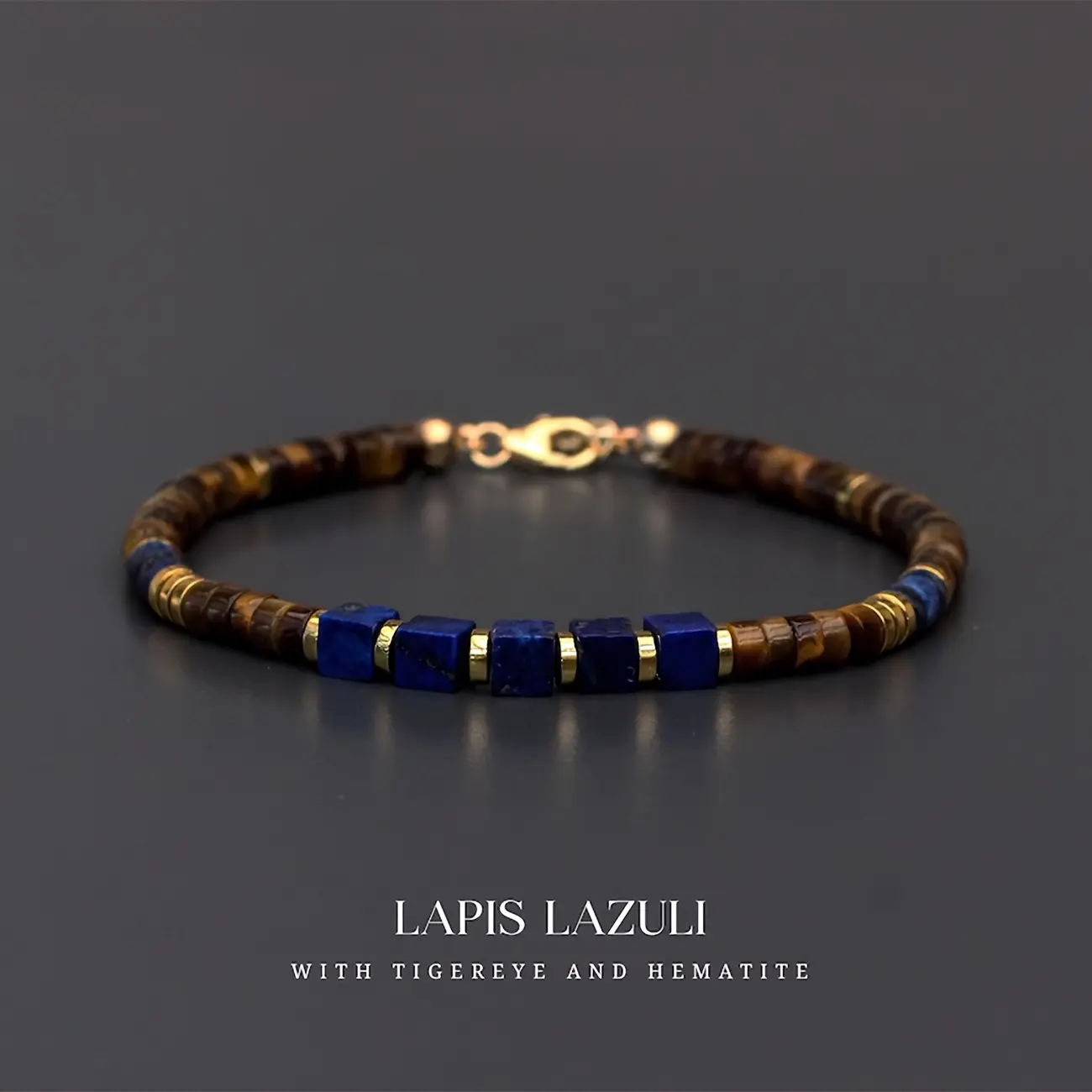 GADASLUY Men's Handmade Lapis Lazuli and Tiger Eye Stone Bracelet, Power Beads for Bravery, Stylish Bracelet for Boyfriend