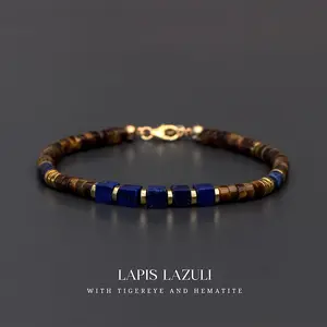 GADASLUY Men's Handmade Lapis Lazuli and Tiger Eye Stone Bracelet, Power Beads for Bravery, Stylish Bracelet for Boyfriend