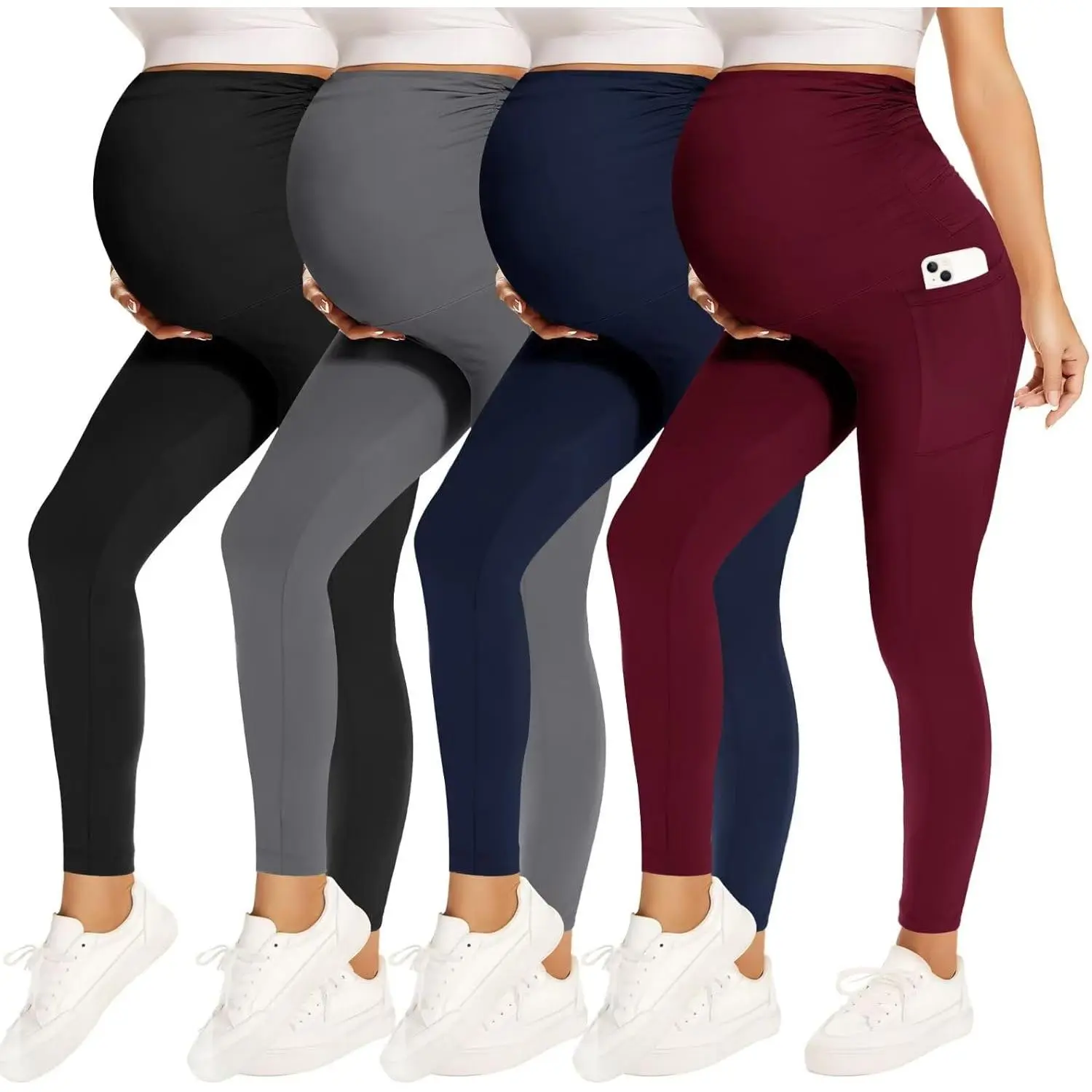 2/3/4 Pack  Leggings With Pockets Over The Belly,Womens Pregnancy Workout Yoga Active Soft Tights Pants postpartum essentials clothing clothes tummy control bottom maternity