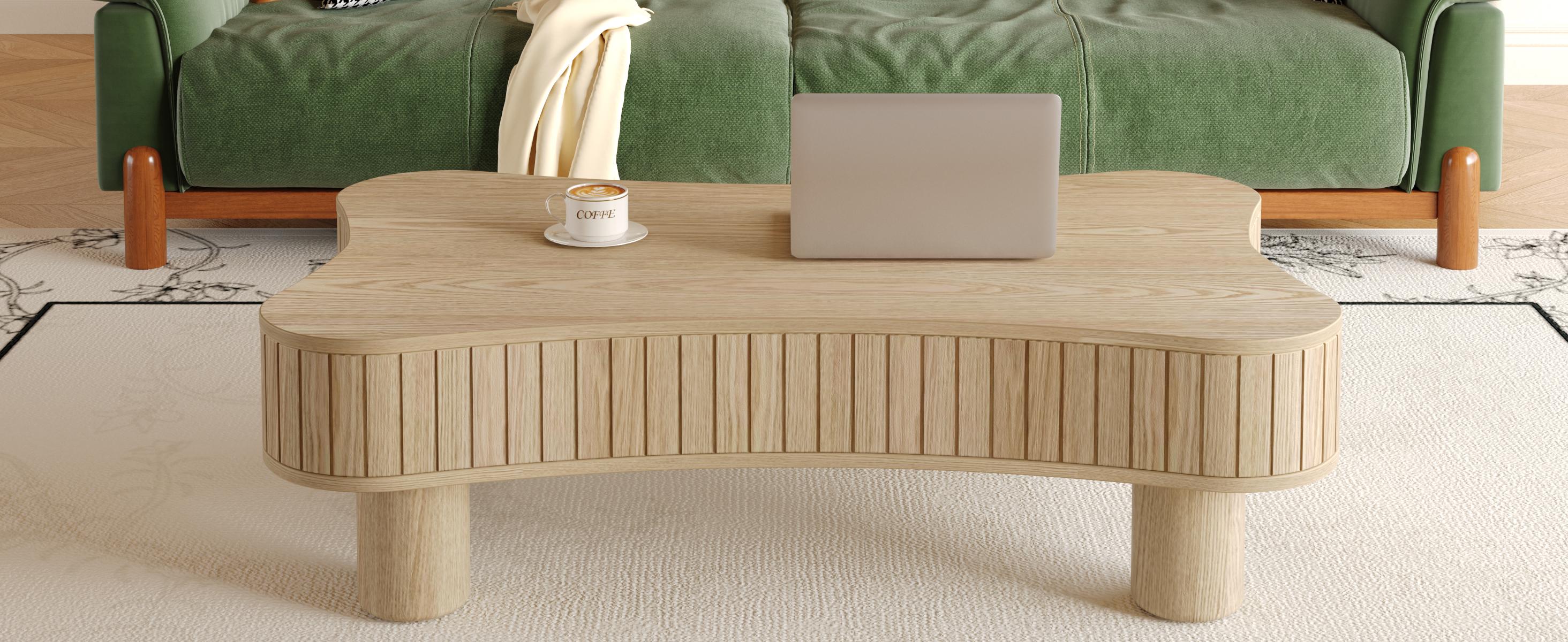 Lift Top Coffee Table for Living Room 42" - Fluted Panel Hidden Storage, Silent Hydraulic Lift, Curved Safety Corners, 5 Min Assembly (27"W x 13-18.9"H,Natural Wood)