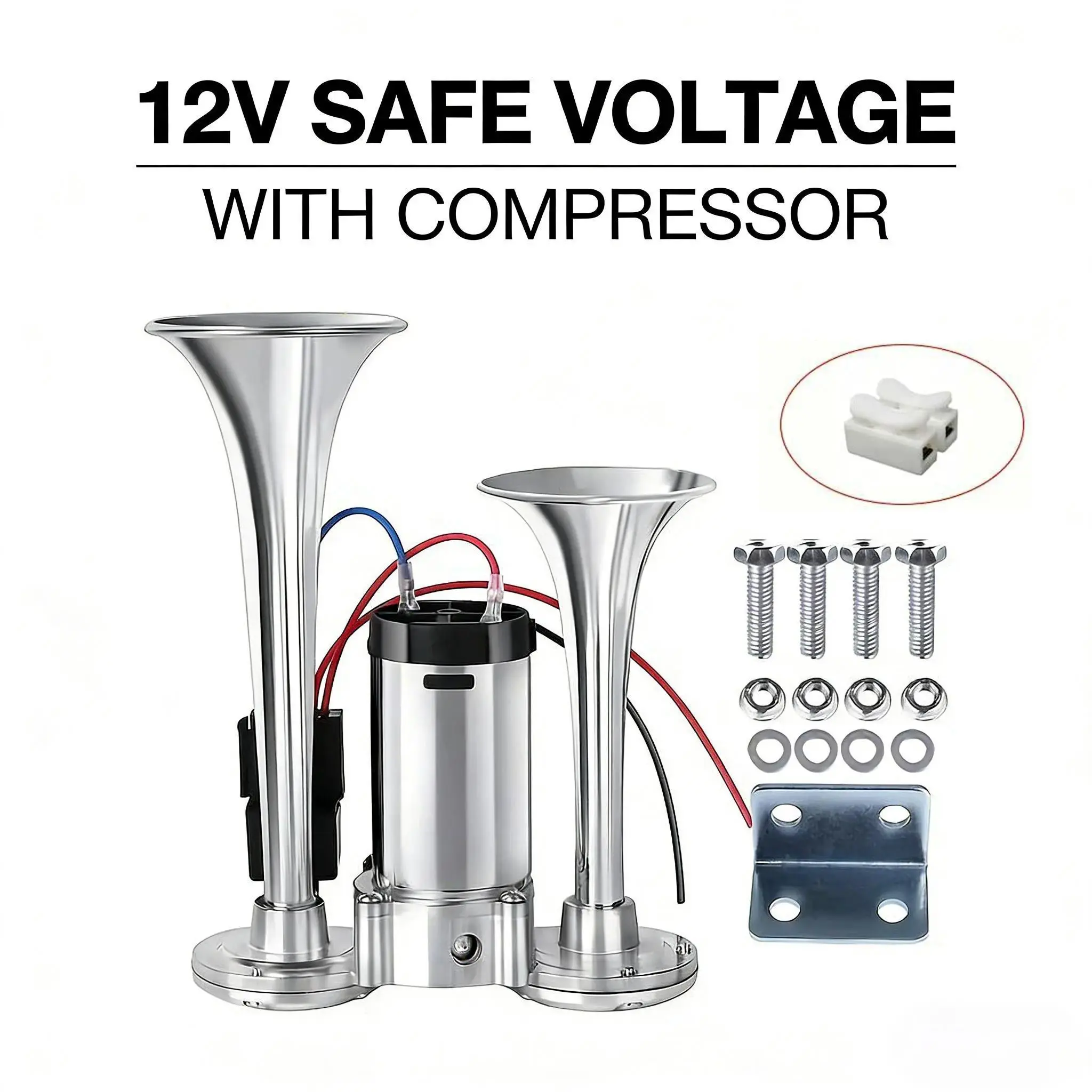 12V Dual Trumpet Air Horn Kit with Compressor, Up to 135dB Electric Horn, Universal Truck Accessories for Semi Trucks, Cars, Boats, Semi Truck Accessories