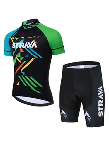 Men's Cycling Short Sleeve Set, Breathable Sportswear, Road Bike Shirt, Three Back Pockets, Round Neck, Geometric Print, All Seasons