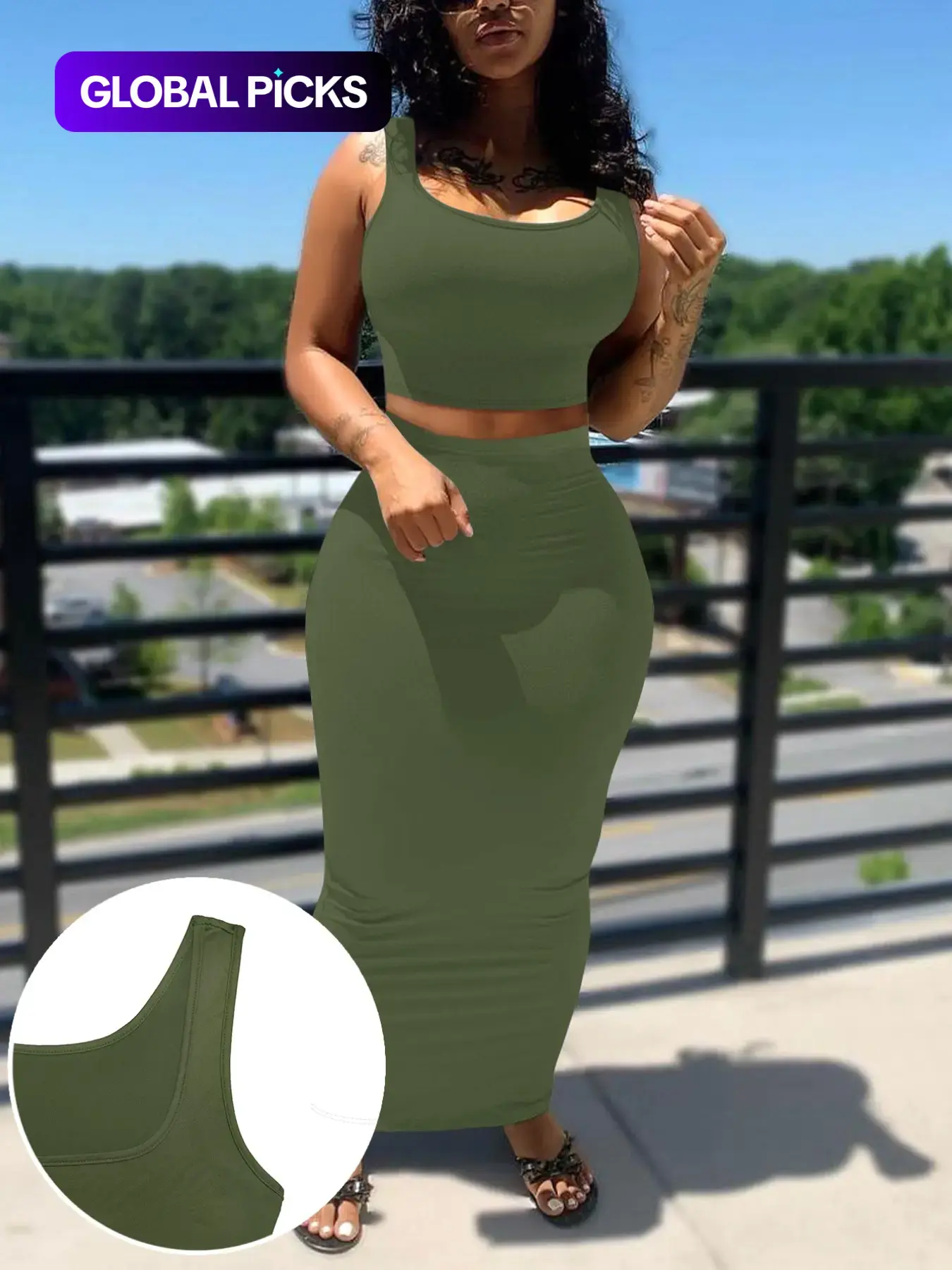 2-Piece Breathable Sexy Sporty Casual Slim Fit Knit Crop Sleeveless Tank Top & High-Waisted Skirt Set for Beach, Vacation and Date, Street Style Womenswear #GLOBAL PICKS