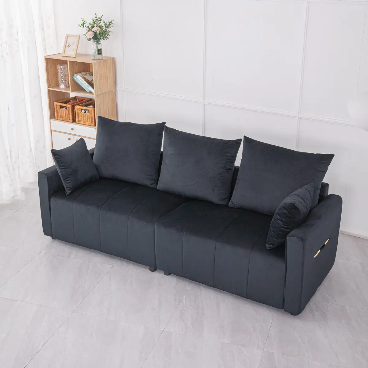 AobtkelVelvet Modern 2-Seater Sofa, Black Two-Tone Sectional Couch with Contemporary Design, 82"  Living Room Furniture, Easy Assembly  , An Elegant Choice for Home Decoration