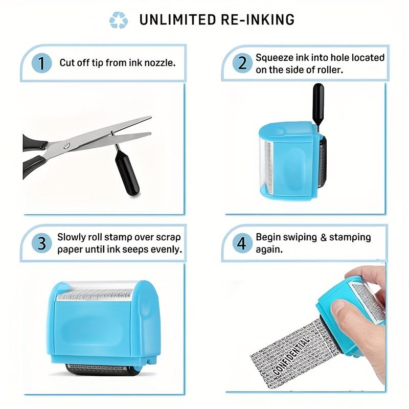 Identity Privacy Roller Stamp - Includes 3 Refill Ink Cartridges - Wide-Coverage Security Seal for Confidentiality, Address Obfuscation, and Privacy Protection