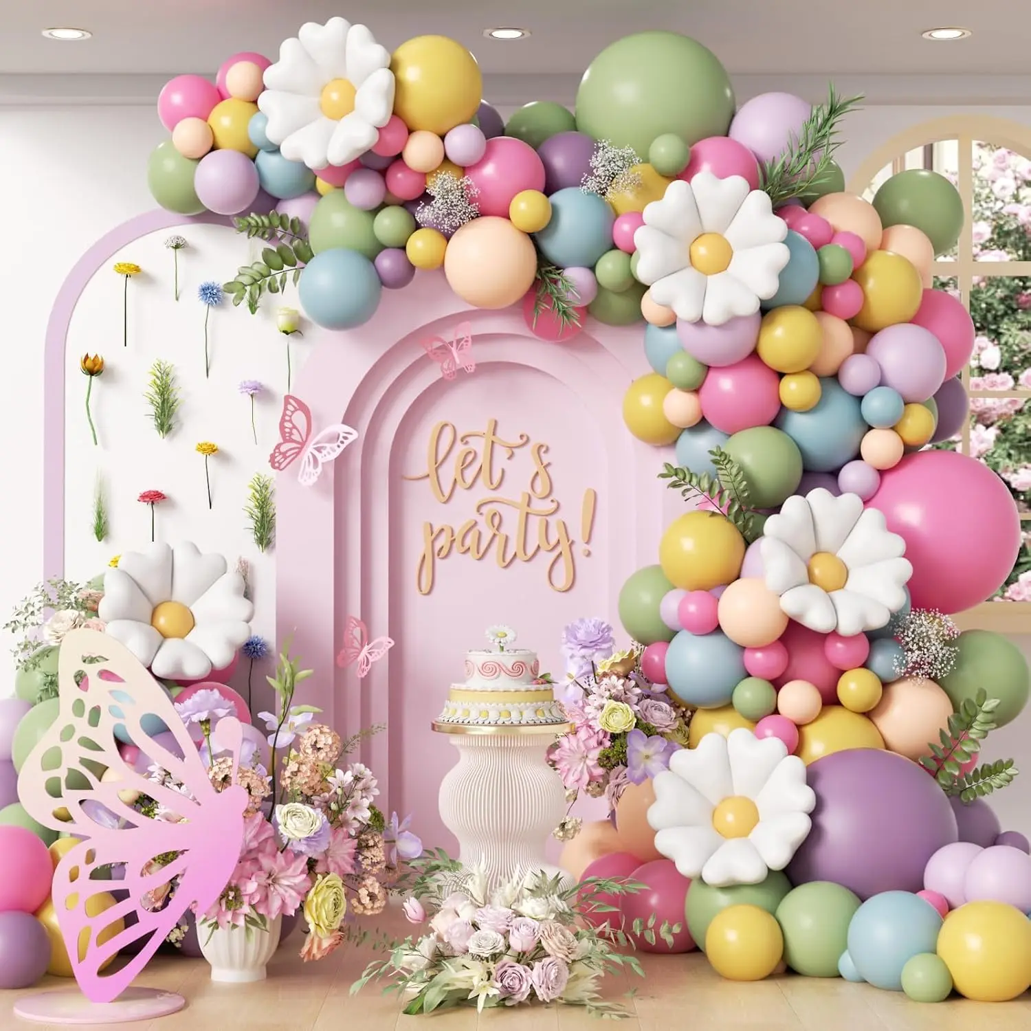 136 count Flower Balloon Arch Kit with Green  Dusty Pastel  Balloons | Wildflower  in Bloom,  Shower, Birthday Party Decorations