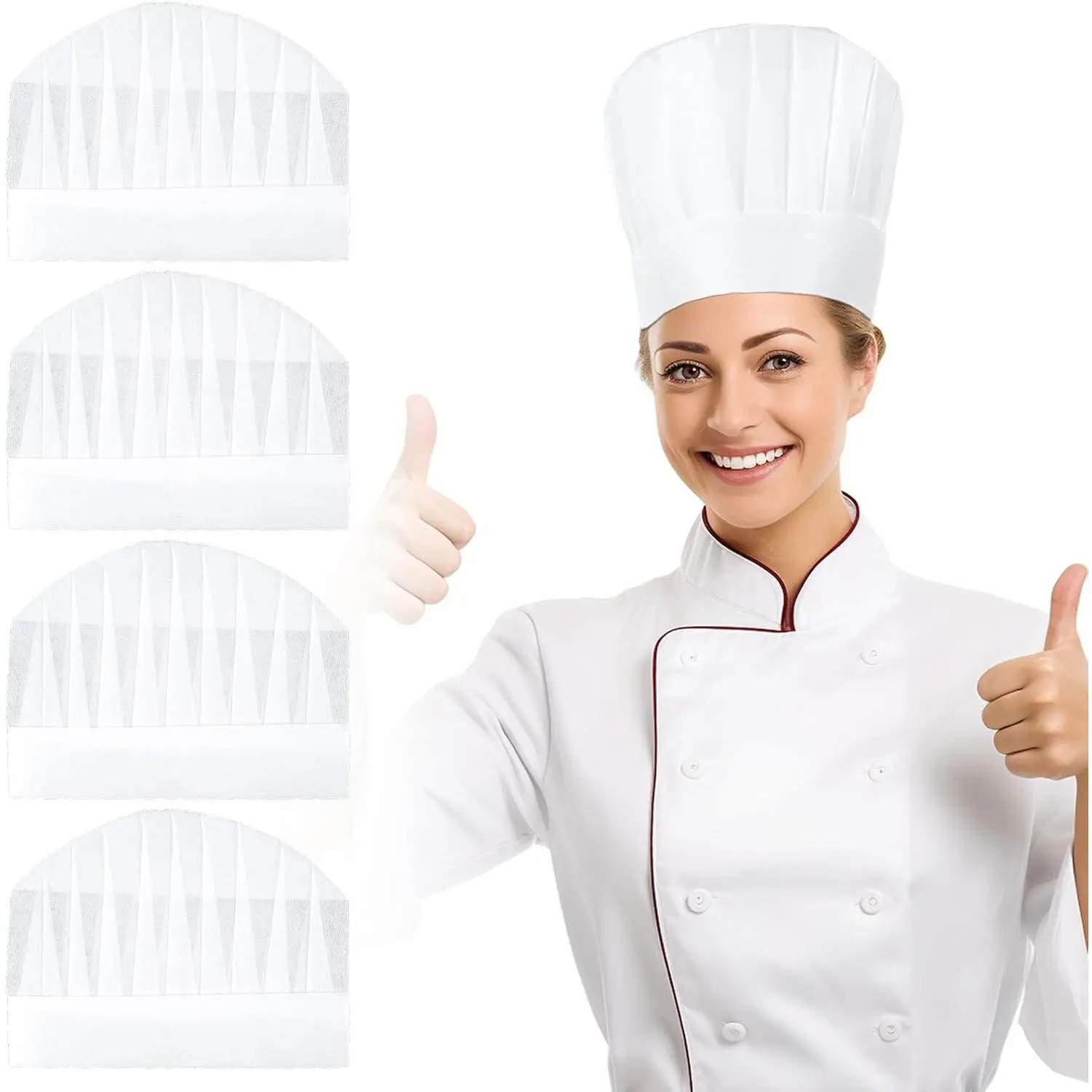 4 Pcs Adjustable White Chef Hats for Men Women, Disposable Cotton Cooking Baker Hats for Kitchen Restaurant