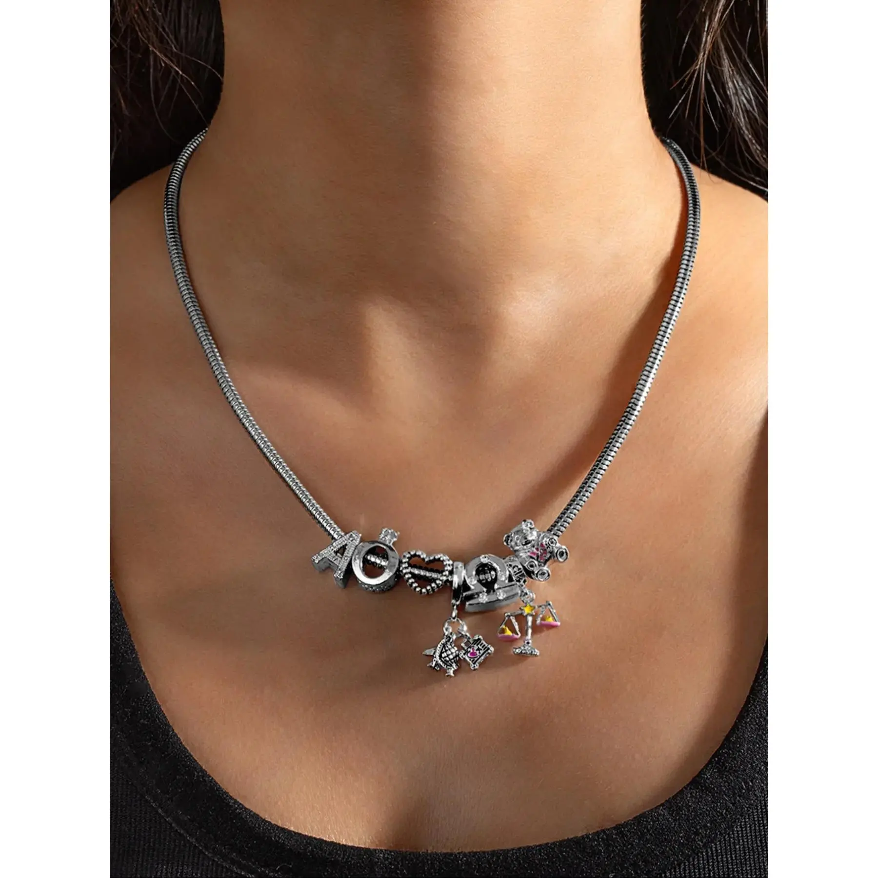 Elegant Bear Zodiac Pendant Necklace and Bracelet Set, Letter Necklace Set, Heart Initial Jewelry for Women, Perfect Gift for Holidays and Birthdays, Zirconia Jewelry Set, Jewellery Gift Set, Fashionable Jewelry Set
