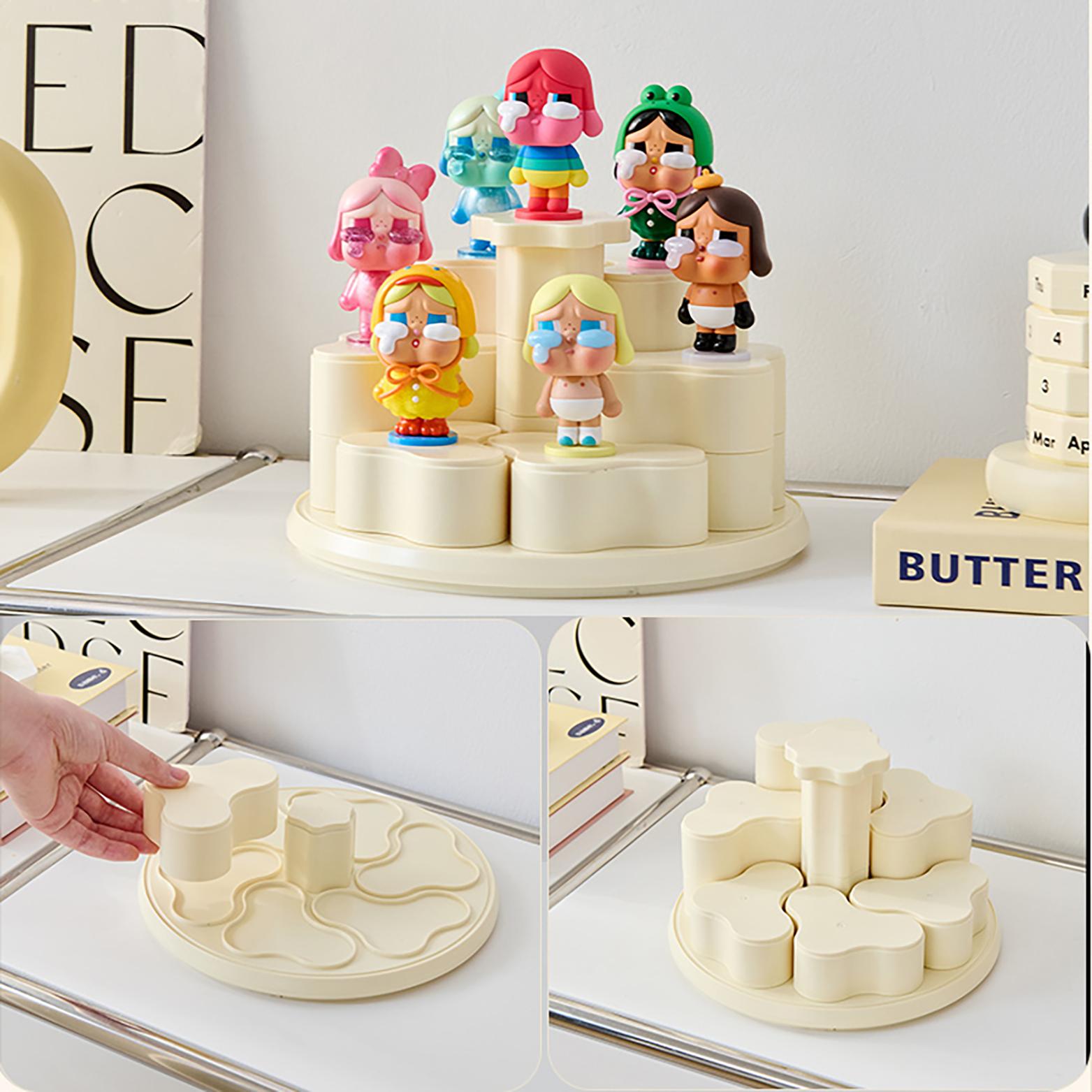 Figurine Display Storage Box with Rotating Base, Transparent Dust Cover, Stackable Cabinet for Pop Mart Labubu Figures, Watches & Jewelry