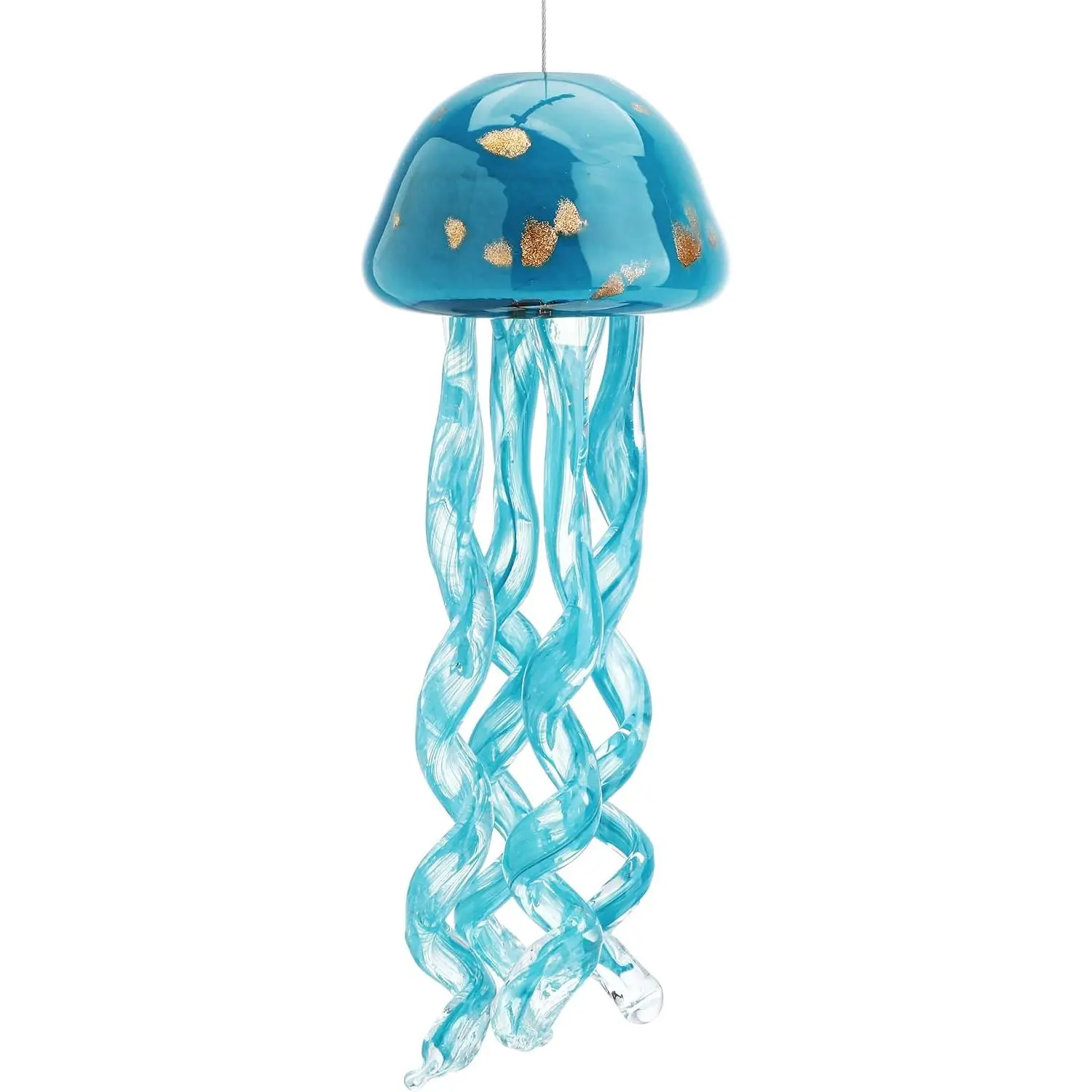 Blue Hand Blown Glass Jellyfish Wind Chime Outdoor Decor | Hand Blown Art Glass Jellyfish  Sun Catcher Wind Chime for Outside Garden Beach Party Wedding  Blue Decor