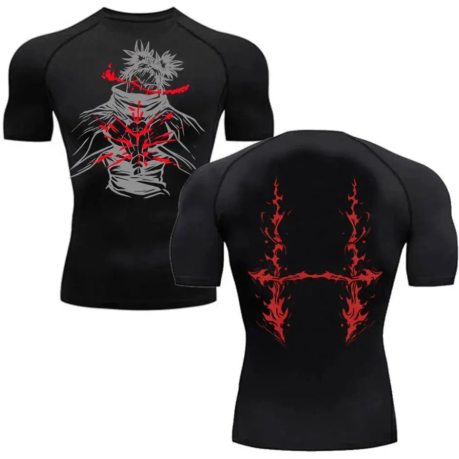 2026 new hot item Men's Summer Fitness Gym Sports Running T-Shirt Hot Selling Anime Jujutsu Kaisen Gojo Satoru Compression Shirt Short Sleeve