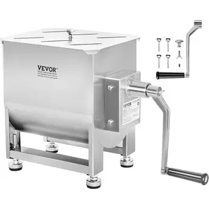 VEVOR Manual Meat Mixer, 120 Pound Capacity Tank Meat Processing Equipment, Stainless Steel Meat Mixer, Sausage Mixer Machine with Lid and Handle, Ground Beef Hand Mixer, Silver
