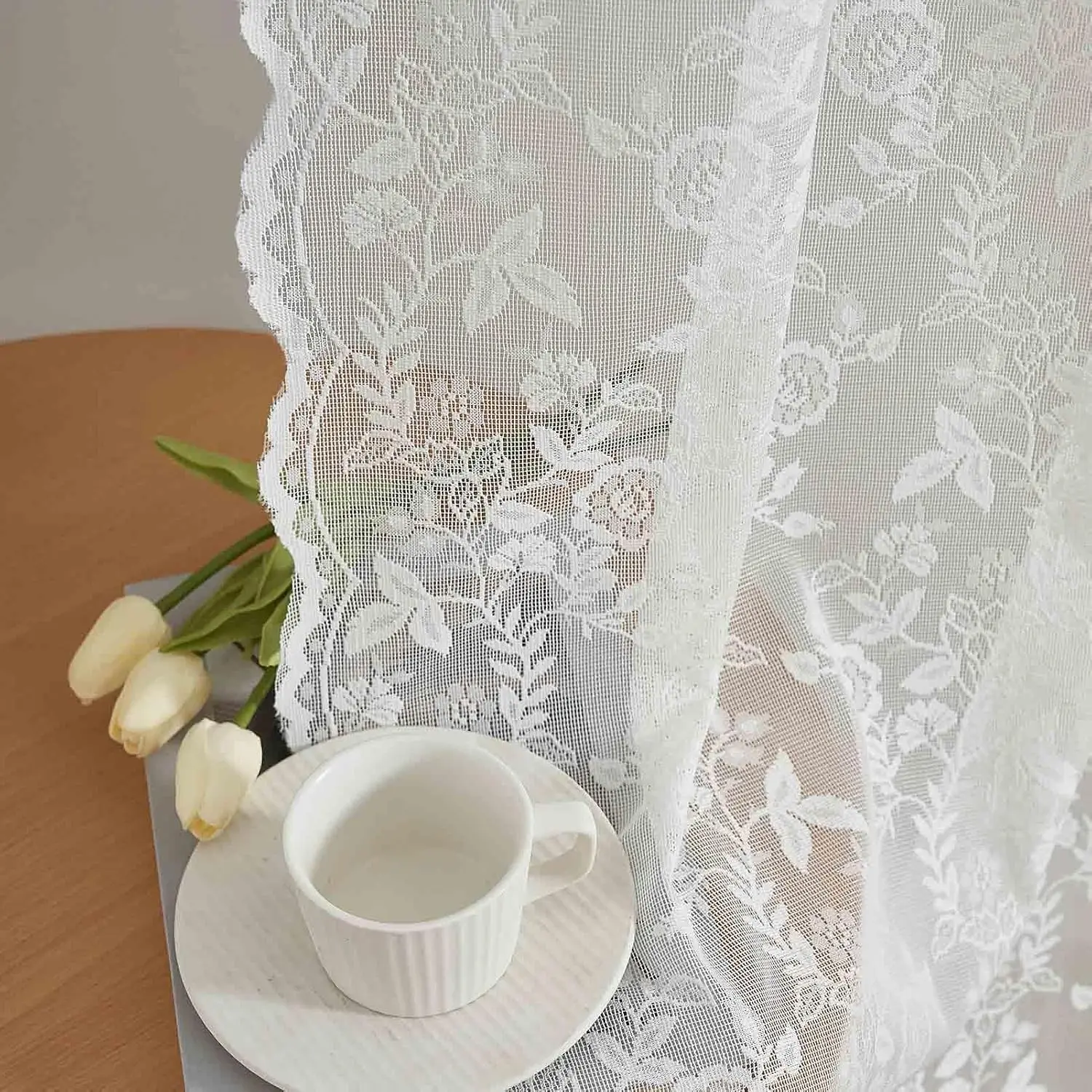Ivory Floral Lace Curtains for Bedroom 42 x 63 Inch, 2 Panels | Rod Pocket, Open Knit Design, Soft Daylight Filtering, Vintage Country Style, Moderate Drape for Privacy & CoverageGift