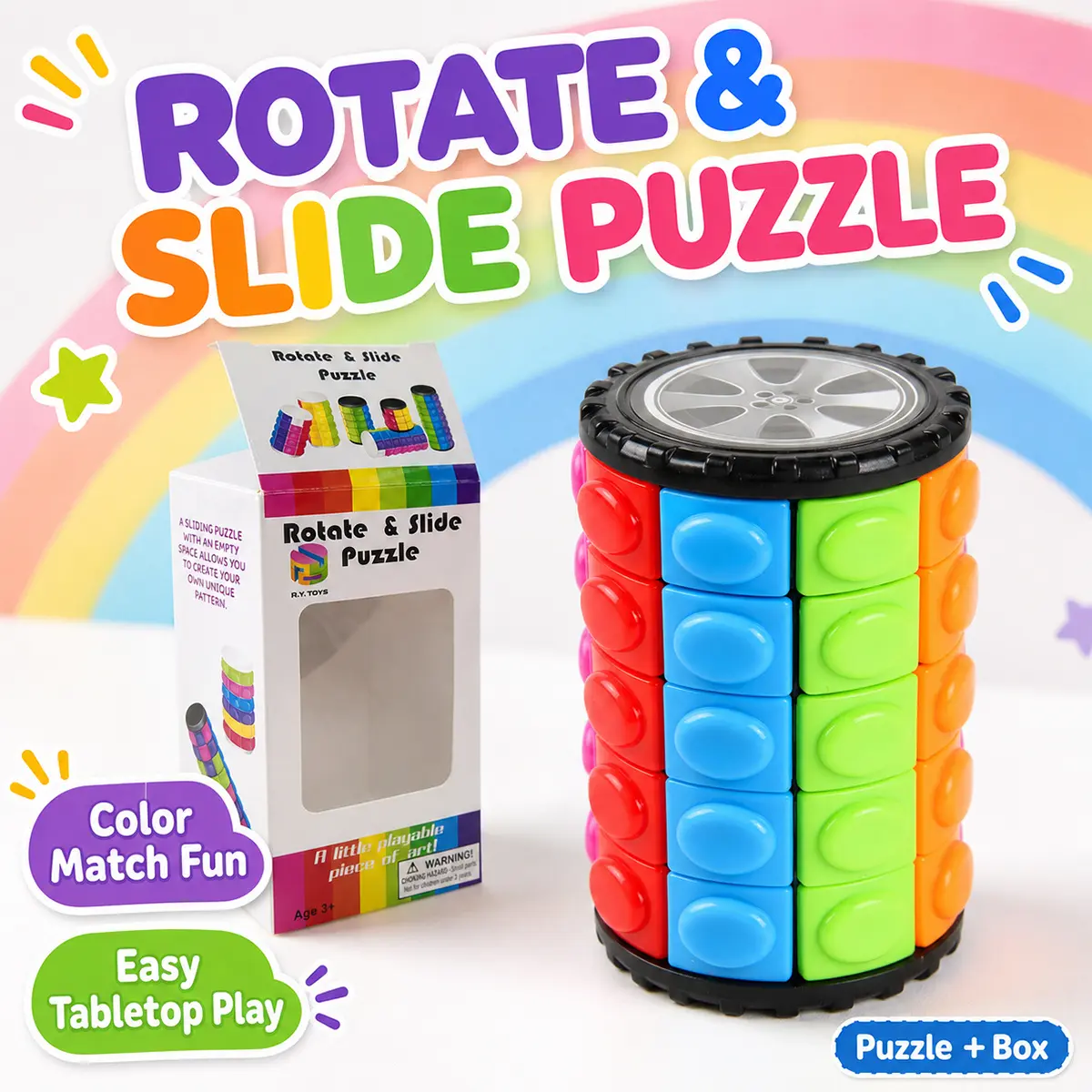 1PC Rotate Slide Cylinder Color Matching Puzzle Stress Relief Brain Teaser Desktop Fidget Toy Building Blocks Set