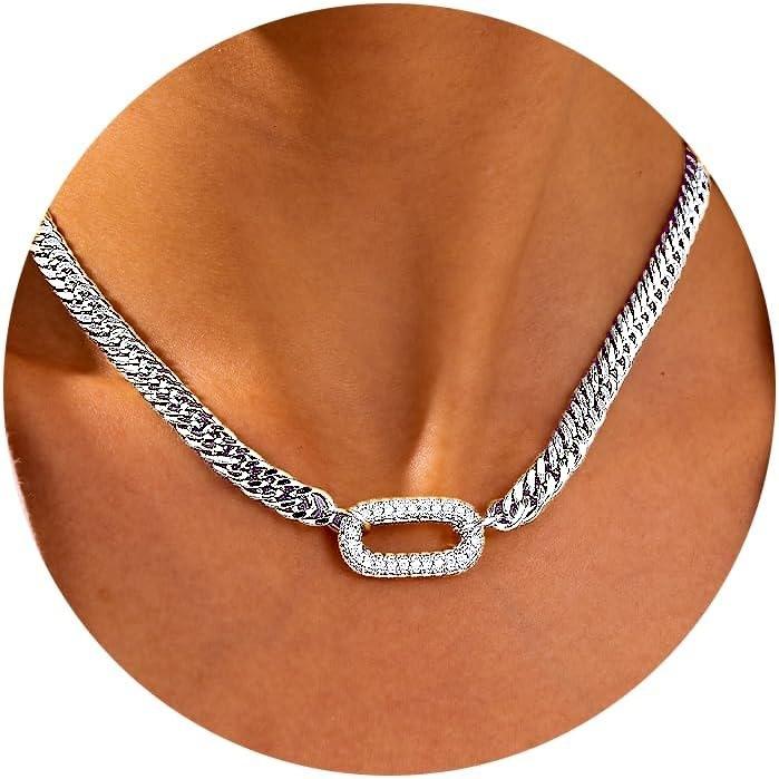 Zirconia Cross Pendant Necklace on Cuban Chain: 16" Unisex Jewelry, Valentine's Day Gift with Zircon Clasp