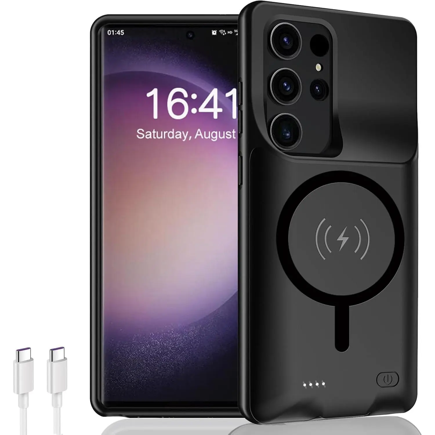 12000mAh Portable Protective Smart Wireless Charging Battery Case, Support Carplay, Compatible with Galaxy S22 Ultra/S23 Ultra, Black