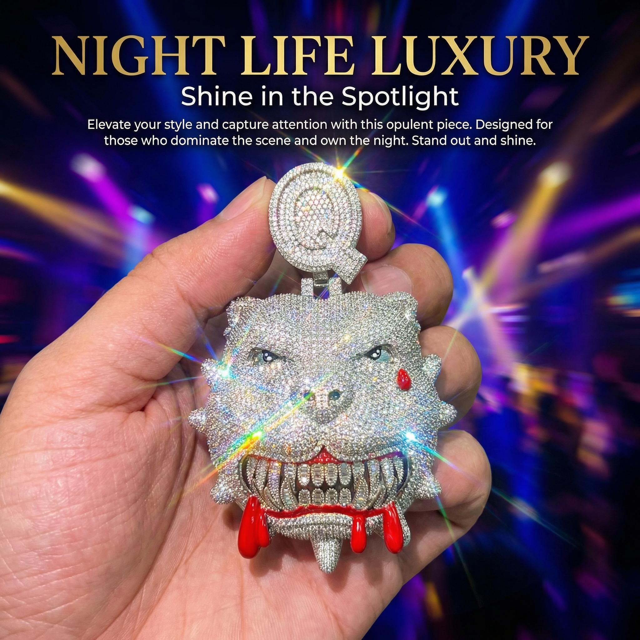 Heavyweight Bloody Bulldog Pendant with Rope Chain| Custom Initial Hip Hop Mascot| Edgy Streetwear Drip