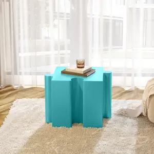 Light Blue MGO 15.5"L*15.5"W*17.75"H Interlocking Puzzle Modular Side Table, 200LBS Load Weather Resistant No Assembly Indoor Outdoor Combineable Accent End Table for Patio Balcony Poolside Garden Home Decor