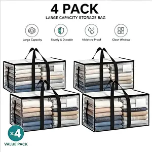 Clear Extra Large Moving Bags, Heavy-Duty Waterproof Storage Tote Bag with Reinforced Handles & Zippers, Transparent Organizer for Clothes, Bedding, Dorm, Moving (Clear - 88L)