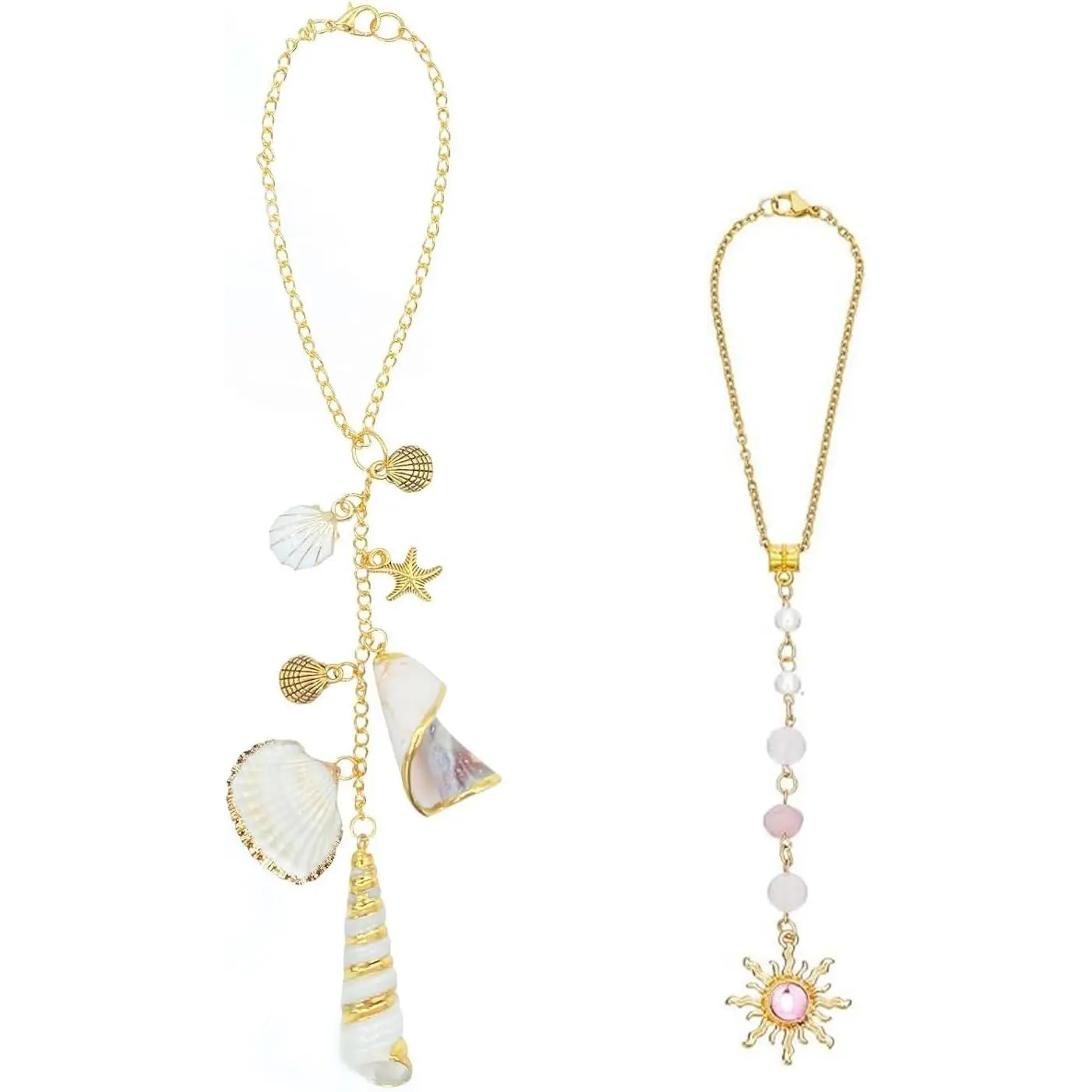 2 count   Charms for Women, Starfish and Seashell Ornament with  Sun , Bohemian Beach Style Rearview Mirror Decor